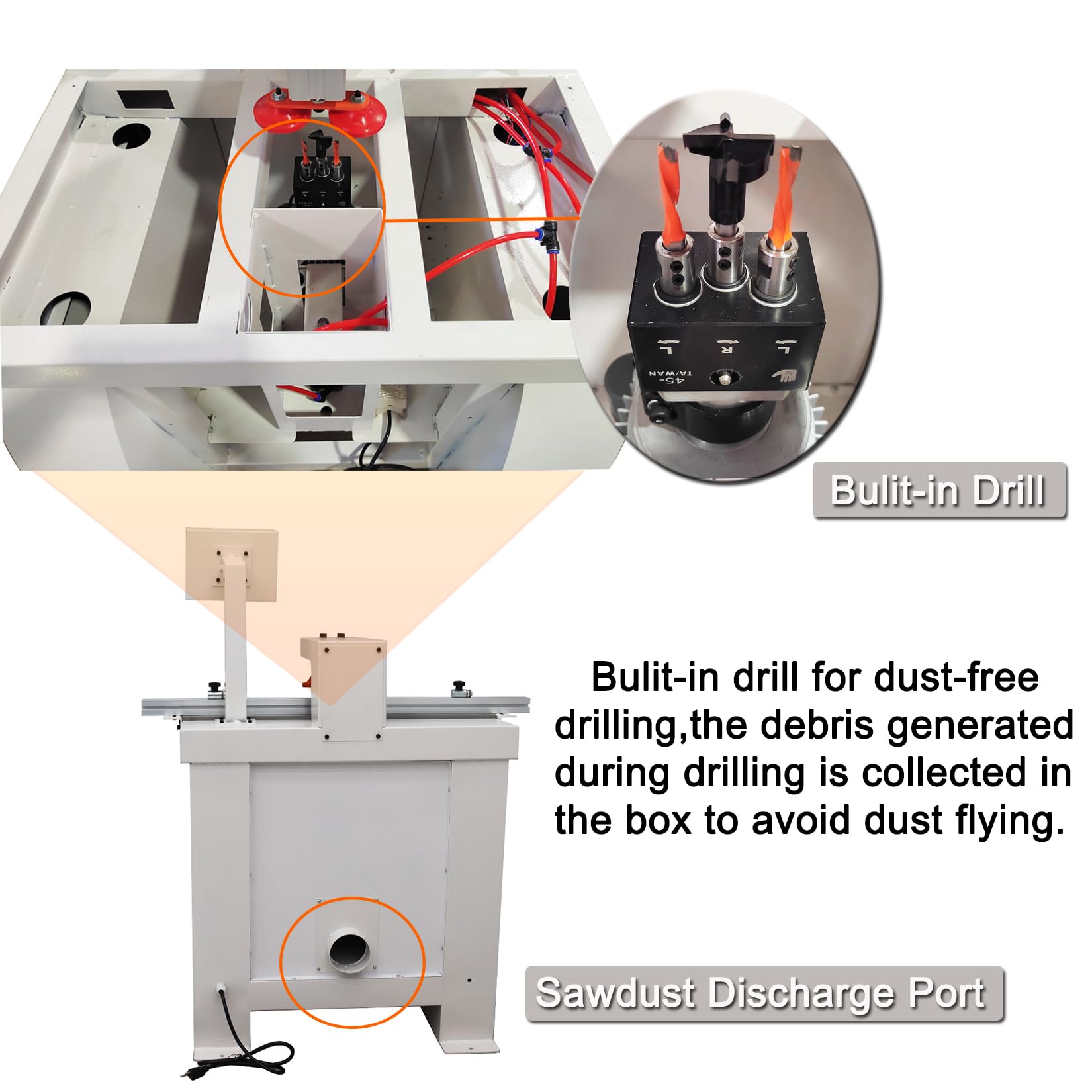 HayWHNKN Dust-Free Pneumatic Hinge Boring Drill Press Machine Woodworking Hinge Drilling Machine 45-9.5 Bult-in Drill Bit 110v 1500W - WoodArtSupply