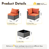 Weaxty 5 Pieces Patio Furniture Sets,Wicker Outdoor Sectional Sofa with Thicken Cushion and Rattan Coffee Table,Patio Conversation Couch Set for Porch, Balcony,Yard, Poolside,Orange Red weaxty W
