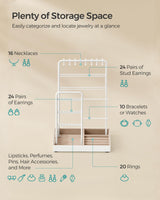 SONGMICS Jewelry Holder, Jewelry Organizer, Jewelry Display Stand with Metal Frame, Velvet Tray, Necklace Earring Bracelet Holder, for Studs, Rings, Gift Idea, Matte White UJJS021W01 SONGMICS