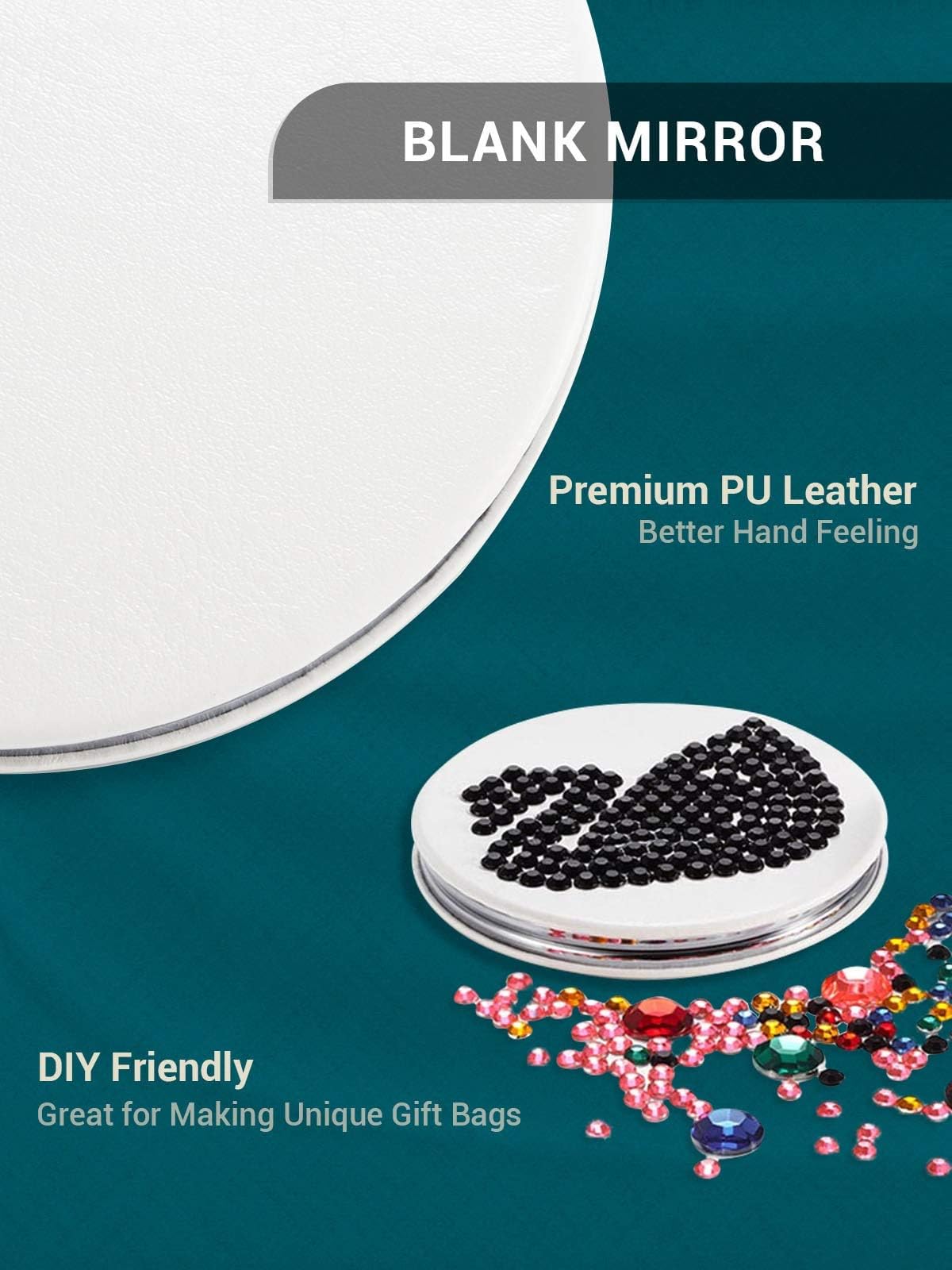 Getinbulk Compact Mirror Bulk, Set of 12 Round Double-Sided 1X/3X Magnification PU Leather (White, 2.8")