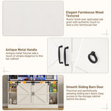 74" Tall 63" Wide Large Coffee Bar Cabinet w/ Outlet,6000-color LED Light,Pegboard,Farmhouse Hutch Cabinet w/Barn Door,2 Big Drawers,Adjustable Shelves,10 Wine & Glasses Rack,5 Hook for Kitchen,White chartustriable