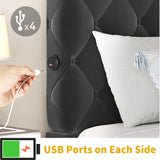 DWVO King Bed Frame with 53" Tall & 2 Charging Station, Velvet Upholstered Platform Bed with Button Tufted Headboard,No Box Spring Needed,Noise-Free (Black, Queen) DWVO