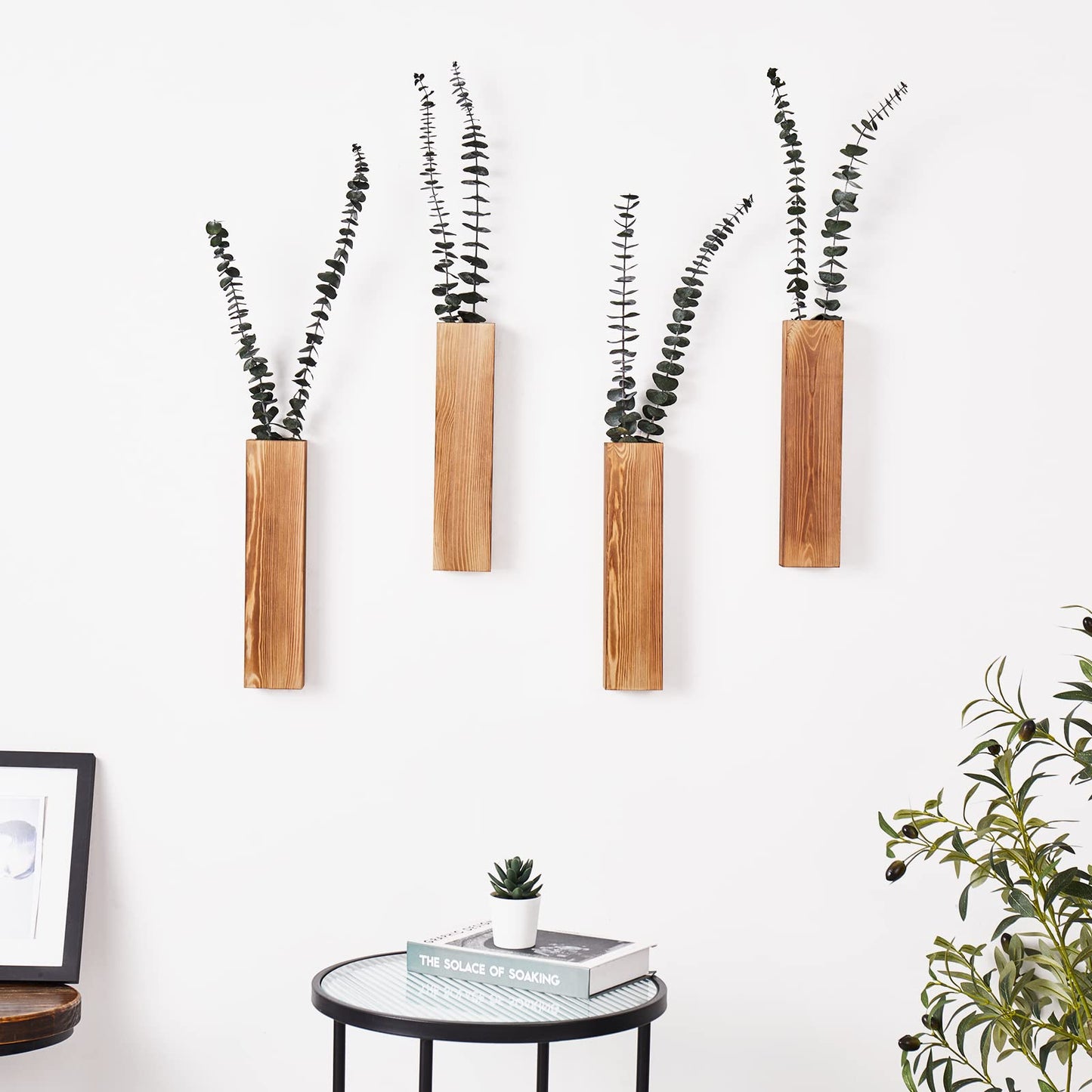 Mokof Wall Planters, Wood Wall Decor for Bedroom and Living Room, Modern Farmhouse Wooden Pocket Vases for Dried Flowers and Faux Greenery (Brown, 4 - WoodArtSupply