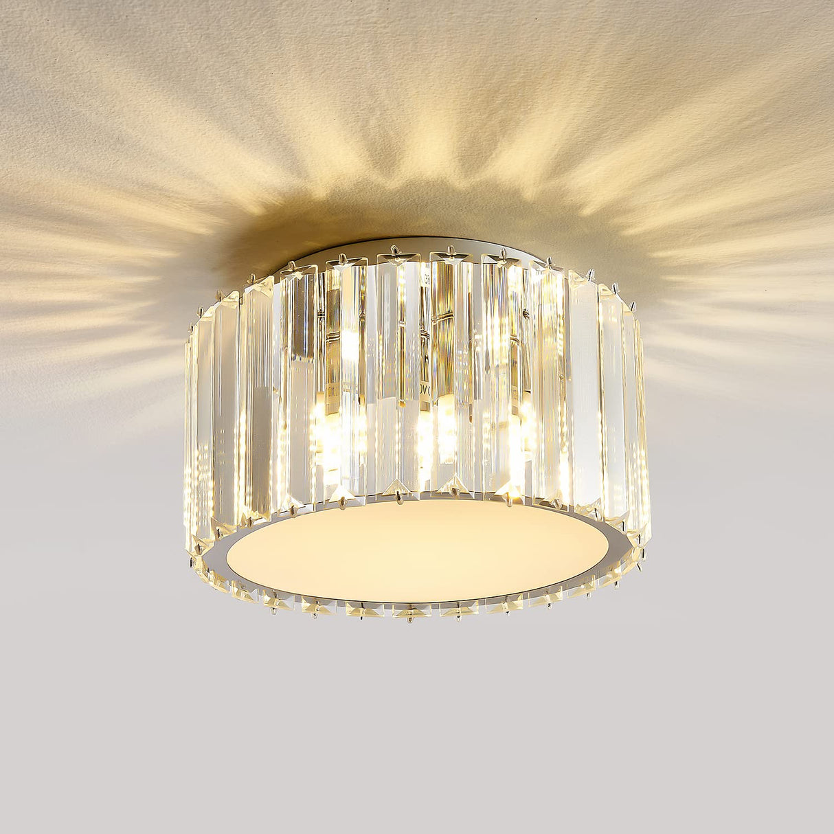 Modern Crystal Ceiling Light Fixture, BUXVRCS Mini Flush Mount Crystal Chandelier, H 5.89'' x W 8.66'' Small Crystal Ceiling Fixtures for Hallway Bedroom Bathroom G9 Socket BUXVRCS