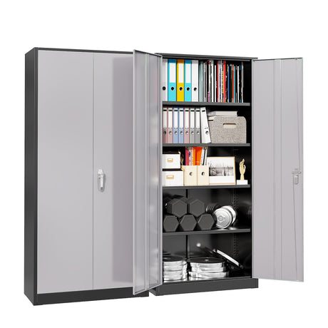 Pataku Garage Storage Cabinet 72" Metal Locking Cabinet 5-Layer with Door Steel Multifunctional Storage Cabinets with 4 Adjustable Shelves, Tool Cabinets for Home, Office, Warehouse(Black Grey) Pataku