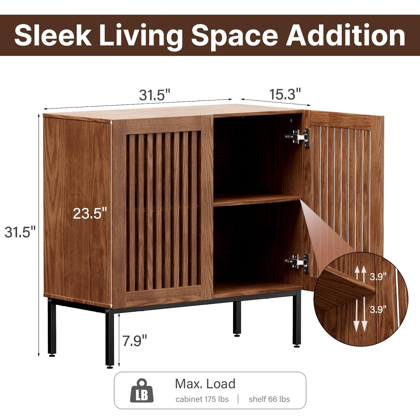 BVIUNTWO Storage Cabinet,31.5" Farmhouse Buffet Cabinet with Metal Base and Adjustable Shelf,Sideboard Coffee Bar Cabinet with 2 Doors for Kitchen,Dining Room,Living Room,Brown - WoodArtSupply