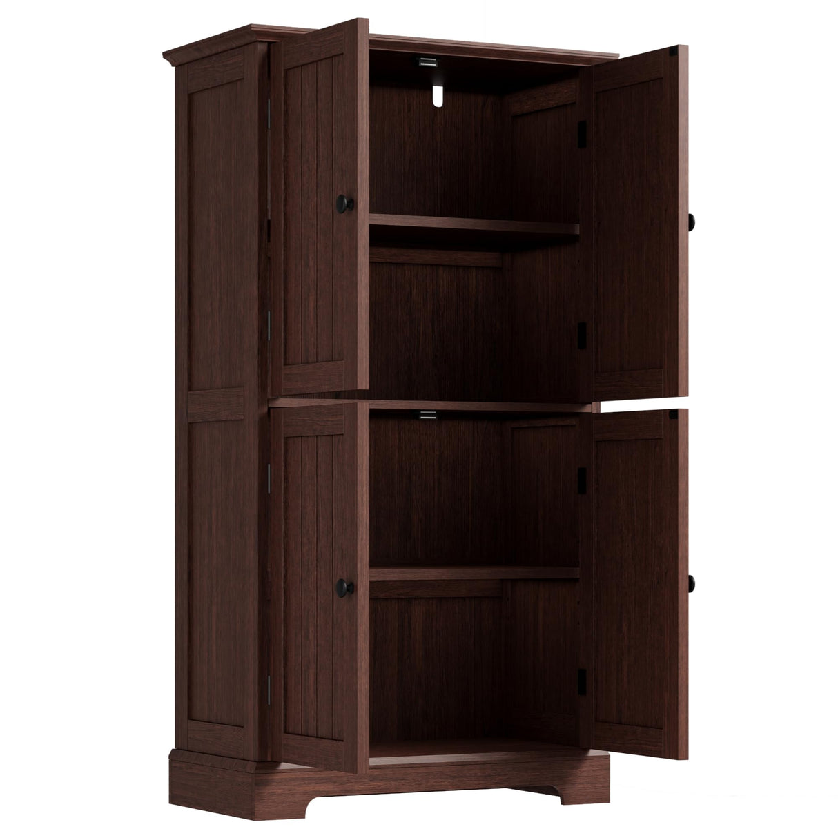 ChooChoo Bathroom Floor Cabinet, Farmhouse Bathroom Storage Cabinet with 4 Doors and Adjustable Shelves, Pantry Cabinet for Living Room, Kitchen, Walnut ChooChoo