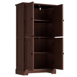 ChooChoo Bathroom Floor Cabinet, Farmhouse Bathroom Storage Cabinet with 4 Doors and Adjustable Shelves, Pantry Cabinet for Living Room, Kitchen, Walnut ChooChoo