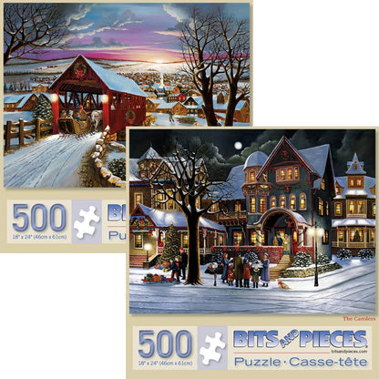 Bits and Pieces – Value Set of Two 500 Piece Jigsaw Puzzles for Adults – The Joys of Christmas, Winter Holiday Jigsaw Puzzles by Artist H. Hargrove, Completed Puzzle Size: 18" x 24"