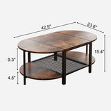 SENIG Oval Coffee Table with Rustic Wood Finish, 2-Tier Storage Shelf and Metal Frame, Living Room Center Table Modern, Vintage Brown SENIG
