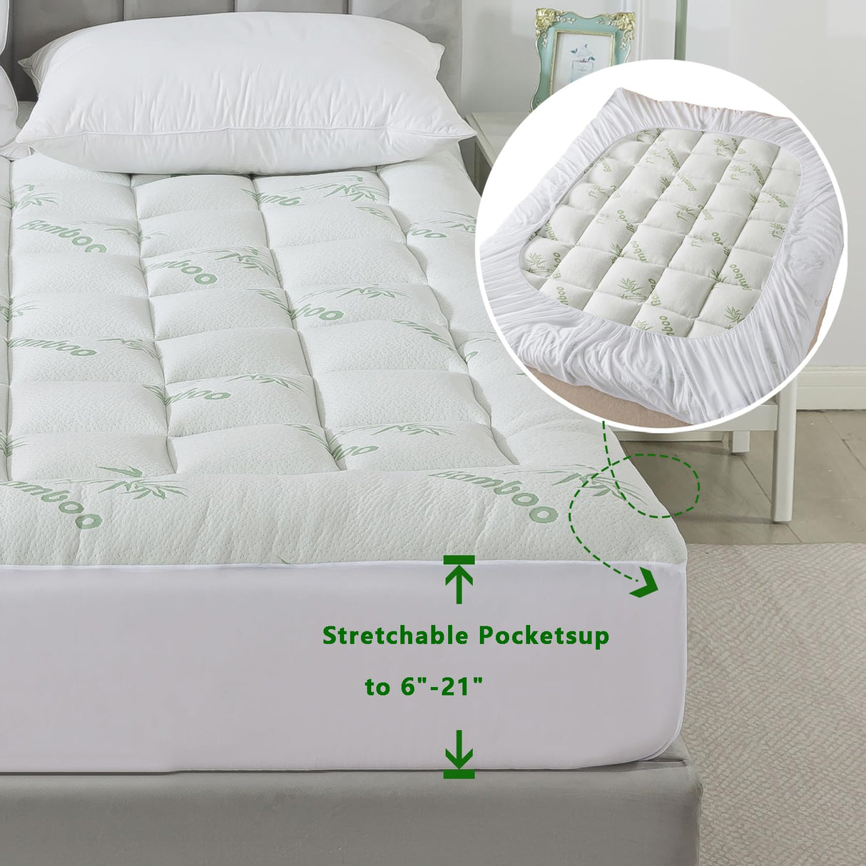 ANALIN® Bamboo_Viscose Mattress Topper Twin Size,Thick Pillow Top Mattress Pad with Stretchable Pockets for 6-18 inches Mattress, Soft Breathable Mattress Topper for Back Pain Relief ANALIN