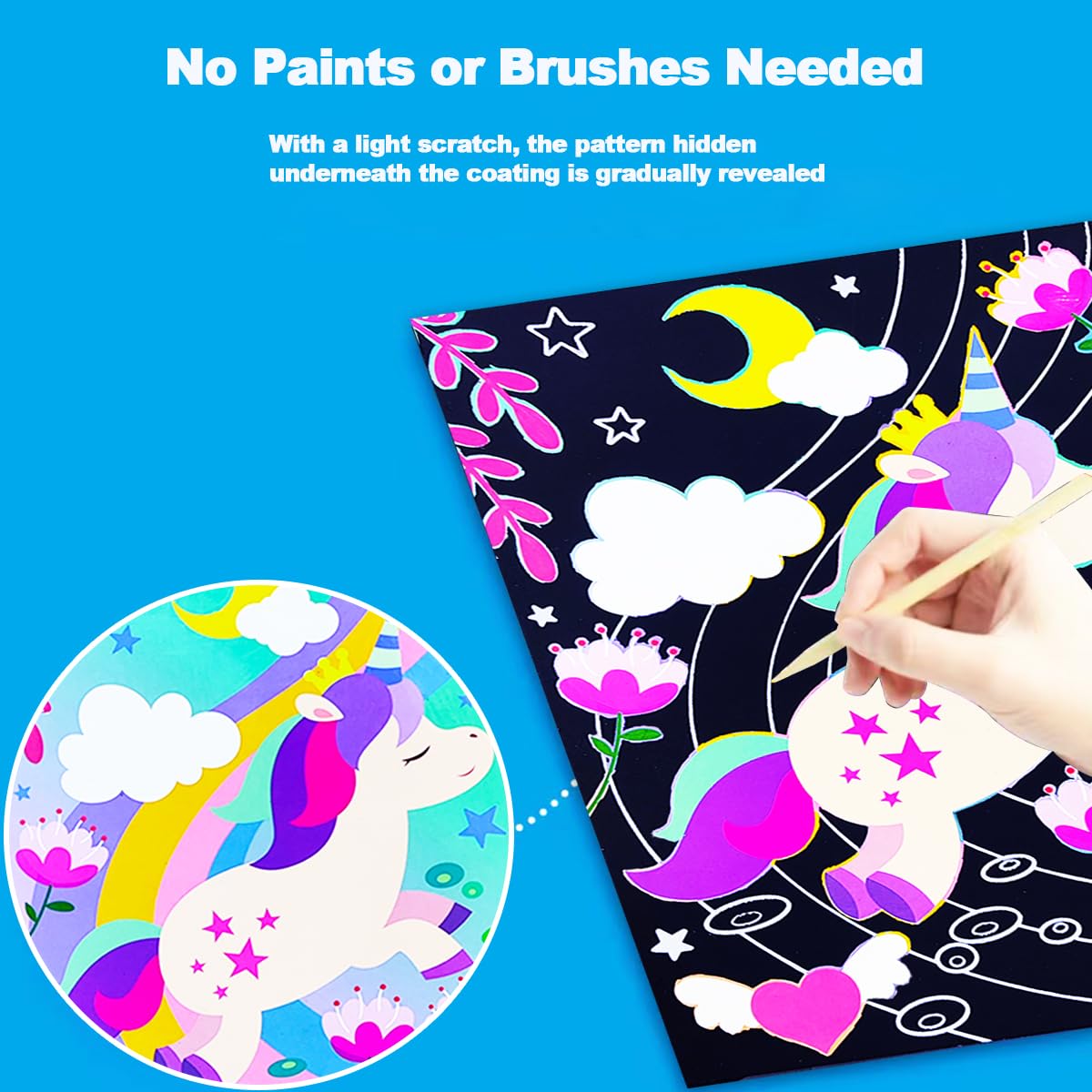 JUNQIU Scratch Art for Kids, Unicorns Black Rainbow Scratch Art Paper Set-Arts and Crafts & Supplies, DIY Activity & Party Games, Gifts for Toddlers, Girls & Boys Ages 3, 4, 5, 6, 7, 8 JUNQIU US