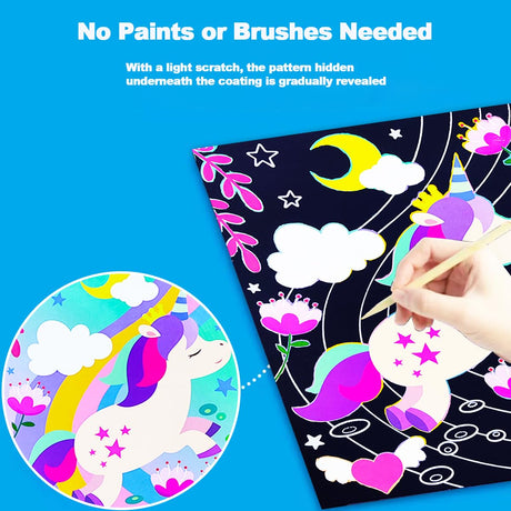 JUNQIU Scratch Art for Kids, Unicorns Black Rainbow Scratch Art Paper Set-Arts and Crafts & Supplies, DIY Activity & Party Games, Gifts for Toddlers, Girls & Boys Ages 3, 4, 5, 6, 7, 8 JUNQIU US