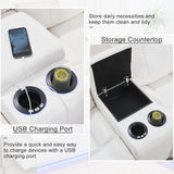 TODRANI Power Reclining Sectional Sofa 5 Seater, Faux Leather Reclining Sectional Couches for Living Room with Wall Hugger Recliner, L Shaped Furniture Sofa Sets with LED Light, USB Port, White TODRANI