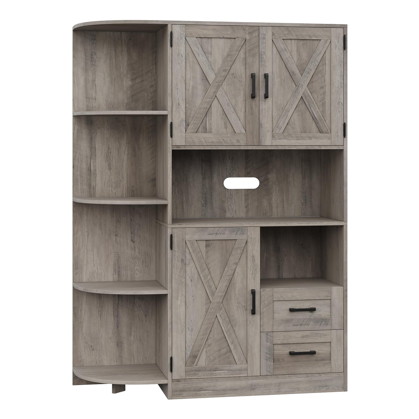 HOSTACK 60.4" Farmhouse Kitchen Pantry Storage Cabinet, Freestanding Hutch with Doors & Shelves, Buffet Sideboard with Microwave Stand, Coffee Bar with Drawers, Cupboard for Dining Room, Ash  - WoodArtSupply