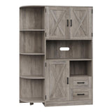 HOSTACK 60.4" Farmhouse Kitchen Pantry Storage Cabinet, Freestanding Hutch with Doors & Shelves, Buffet Sideboard with Microwave Stand, Coffee Bar with Drawers, Cupboard for Dining Room, Ash Grey HOSTACK