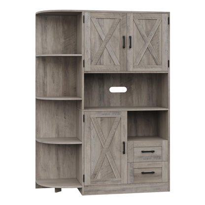 HOSTACK 60.4" Farmhouse Kitchen Pantry Storage Cabinet, Freestanding Hutch with Doors & Shelves, Buffet Sideboard with Microwave Stand, Coffee Bar with Drawers, Cupboard for Dining Room, Ash  - WoodArtSupply