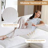 VINGLI 86" Cloud Corduroy Sectional Sofa, Comfy L-Shaped Extra Deep Seat Sofa Couch for Living Room,Modern 2-Seat Convertible Loveseat Sofa with Ottoman for Small Space(White) VINGLI