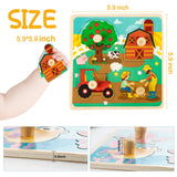 Wooden Toddler Puzzles, Funsland Peg Puzzles Gifts Toys, 4 Pcs Eco Friendly Animal Patterns Jigsaw with Handles, Infant Kid Fine Motor Skill Learning Educational Montessori Puzzles for 1 2 3 Years Old Funsland