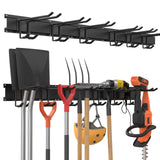 Garage Tool Storage Rack, 48 Inch Garage Organizer Wall Mounted Storage System with 6 Double Layer Hooks, Super Heavy Duty Garden Tool Hanger for Ski Gears, Chair, Rake Shovel Yard Tools Gatsowm