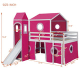 Ball & Cast Full Size Loft Bed with Slide and Tower,Loftkbed w/Ladder & Full-Length Guardrails,Slat Support,No Box Spring Needed,Space Saving,Slat Support,Bedframe for Child's Bedroom,Pink Ball & Cast