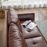 Sofa Couch 61" Small Loveseat Couches for Living Room Chestnut Brown Leather Couch Mid Century Modern Tufted Mini Sofa Comfy Office 2 Seat Settee Love Seat Small Couches for Small Spaces Bedroom TYBOATLE
