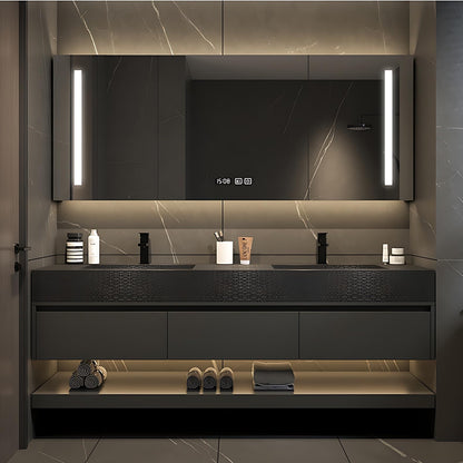 ZGNBSD Bathroom Vanity with Sink - Floating Bathroom Vanity | Wall Mount | Modern Bathroom Vanity with LED Smart Defogging Medicine Cabinet | Solid Wood Bathroom Vanity (Double Sink,60")