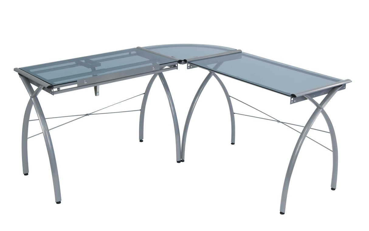 SD STUDIO DESIGNS Futura LS WorkCenter with Tilt Top Adjustable Drafting Table Craft Table Drawing Desk Hobby Table Writing Desk Studio Desk, Silver / Blue Glass SD STUDIO DESIGNS