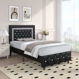 Twin Bed Frame, Faux Leather Platform Bed with Upholstered Diamond Headboard, Mattress Foundation with Strong Wooden Slats Support, No Box Spring Required, Easy Assembly, Black BarnFurin