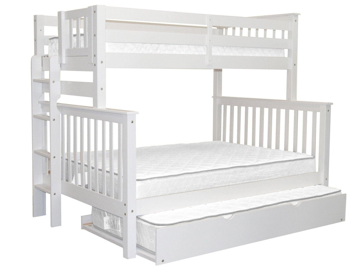 Bedz King BK961EL-Trundle Bunk Bed, Twin over Full, White Bedz King