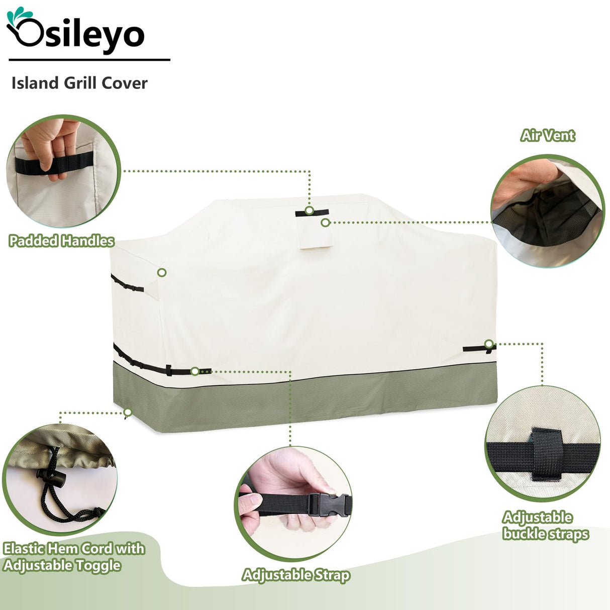 Osileyo 98 Inch Island Grill Cover - Heavy 600D Duty Waterproof All Weather Protection Outdoor Cover,Beige Osileyo