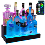 GOH&FTY LED Lighted Liquor Bottle Display Shelf,APP 16 inche 2Step LED Bar Shelves with Wireless Remote& Multicolor LED Light ,Bar Stand for Home Bar Accessories GOH&FTY