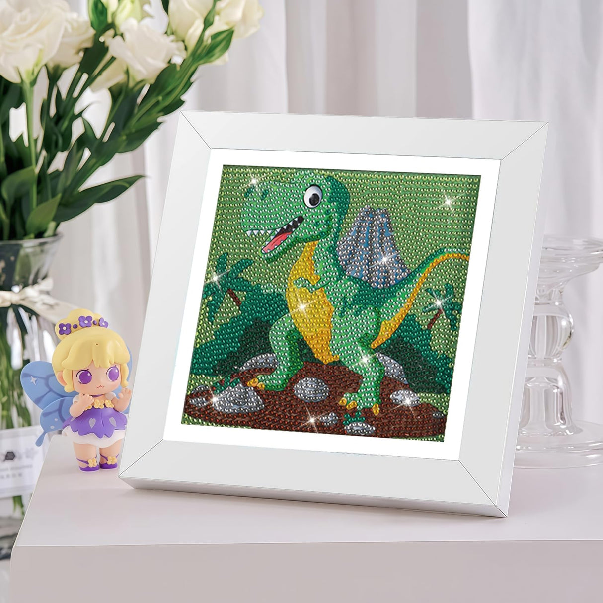 Acelii 5D Dinosaur Diamond Painting Kit for Kids with Frame,DIY Diamond Art Kit for Children Beginner,Cute Full Drill Diamond Dot Big Gem Art Kits,Home Wall Decoration 6X6 inch Acelii