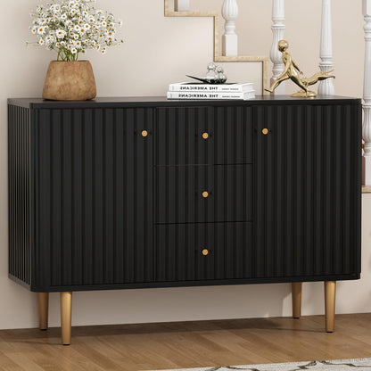 ARTPOWER Black Sideboard Buffet Cabinet with Drawers, 48" Fluted Accent Cabinet, Modern Credenza Storage Cabinet Console Table with Drawers for Entryway, Living Room, Dining Room - WoodArtSupply