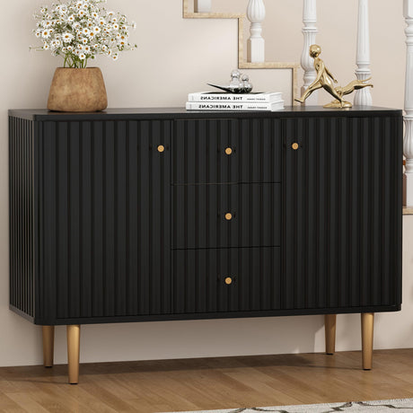 ARTPOWER Black Sideboard Buffet Cabinet with Drawers, 48" Fluted Accent Cabinet, Modern Credenza Storage Cabinet Console Table with Drawers for Entryway, Living Room, Dining Room ARTPOWER