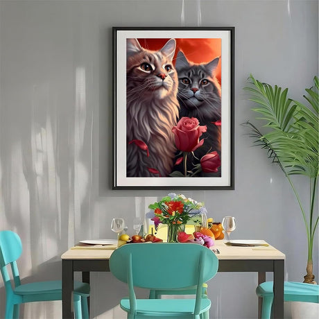 Amz Camel DIY 5D Diamond Art Kits for Adults, 30x40cm Two Cats with Roses Crystal Bead Painting, Modern Artwork for Relaxation and Gift Giving Amz Camel