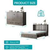 BALUS Murphy Queen Bed with Tri-Fold Mattress, Cabinet Beds with USB Ports & Large Storage Drawer, Wooden Cabinet Beds, Queen Hidden Bed for Living Room/Bedroom -Grey BALUS