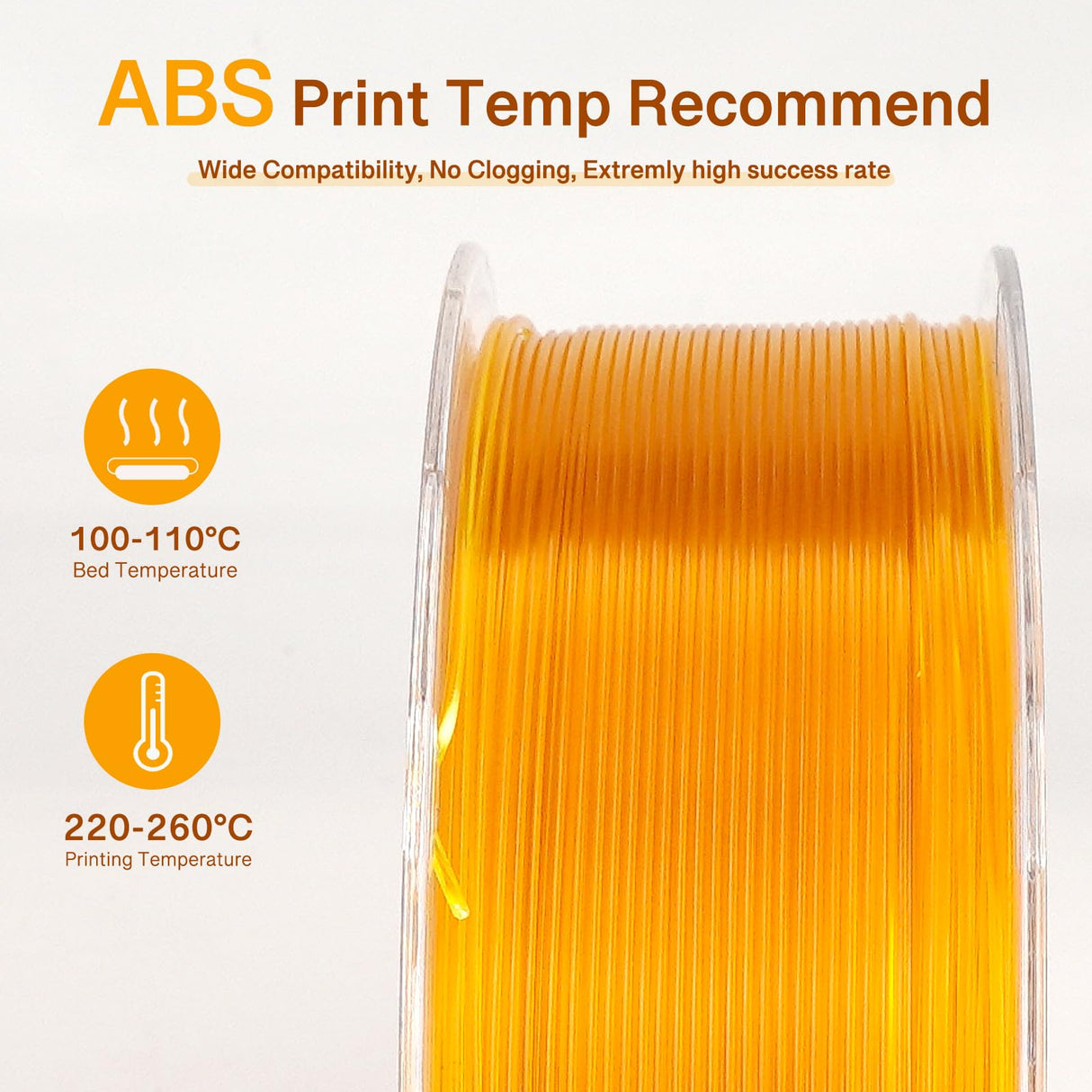 3D Printer Filament ABS Filament ABS+ ABS Pro ABS Plus 3D Printing Filament 1.75mm 1kg 2.2lbs, Transparent Orange yxpolyer