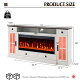 LUXOAK 70'' Large Fireplace TV Stand with 42" Fireplace, Farmhouse Entertainment Center with LED Lights for TVs up to 80'', Highboy TV Console Table with Glass Door for Living Room, Barnwood+White LUXOAK