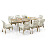 HAPPATIO Outdoor Dining Sets for 8, 9-Piece Patio Table and Chairs Set, Rope Woven Chairs with Cushions, Wood-Grain Aluminum Frame Patio Dining Set for Outside, Lawn, Garden, Backyard HAPPATIO