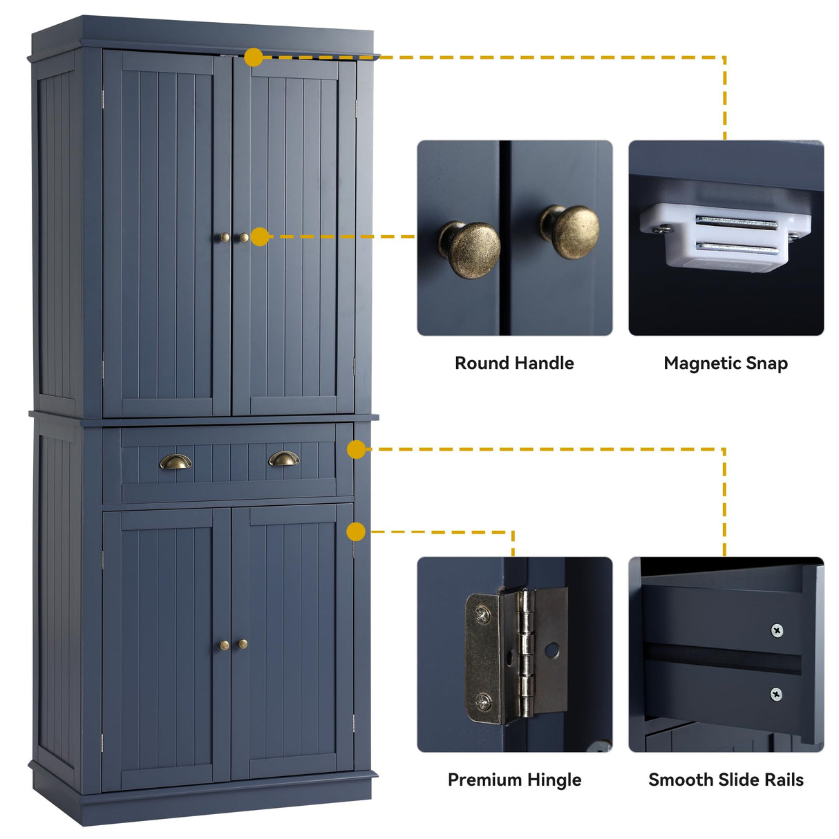 LOUVIXA 72" Kitchen Pantry Storage Cabinet, Freestanding Cupboard with 2 Cabinets, Drawer and Adjustable Shelves, Tall Storage Cabinet for Kitchen, Dinning Room, Living Room in Grey Blue LOUVIXA