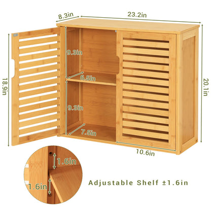 VIAGDO Wall Cabinet Bathroom Storage Cabinet Wall Mounted with Adjustable Shelves Inside, Double Door Medicine Cabinet, Utility Cabinet Organizer Over Toilet, Bamboo, 23.2''Lx8.3''Wx20.1''H - WoodArtSupply