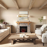 Country Living Glenbrook 55 Inch Oak Wood Mantel with Cast Stone River Rock Surround & 28" Smart Electric Fireplace | Works with Remote, Wi-Fi App, Alexa and Google | LED Multi-Flame Options Country Living