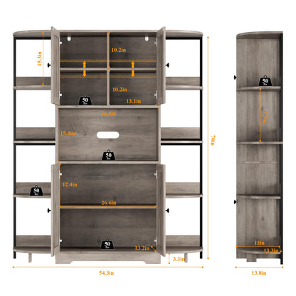 HITHOS 70" Industrial Kitchen Pantry Cabinet with Adjustable Shelves and Microwave Stand in Ash Gray - WoodArtSupply