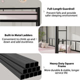 DreamBuck Triple Bunk Bed with Charging Station, Twin Over Twin Over Twin Metal Bunk Bed with Ladder, Guardrail & Storage Shelf, Convertible 3 Bunk Beds for Kids & Adults, Black DreamBuck