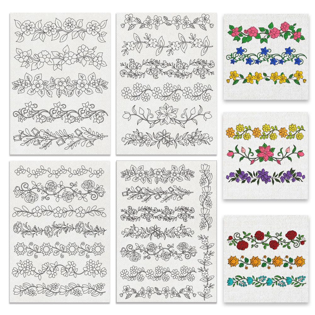 BENECREAT 4 Style 27Pcs Flower Border Water Soluble Hand Sewing Stabilizers, Long Rattan Flowers Tear Away Water Soluble Embroidery Patterns for Carves, Shirts, Coats, Bags, Towels BENECREAT