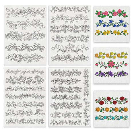 BENECREAT 4 Style 27Pcs Flower Border Water Soluble Hand Sewing Stabilizers, Long Rattan Flowers Tear Away Water Soluble Embroidery Patterns for Carves, Shirts, Coats, Bags, Towels BENECREAT