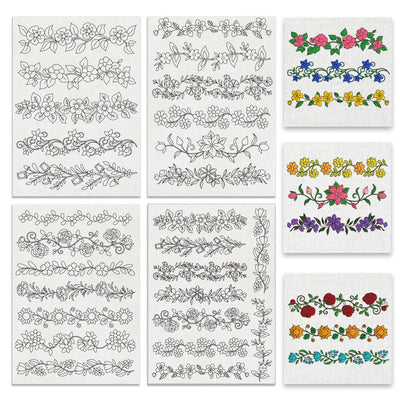BENECREAT 4 Style 27Pcs Flower Border Water Soluble Hand Sewing Stabilizers, Long Rattan Flowers Tear Away Water Soluble Embroidery Patterns for Carves, Shirts, Coats, Bags, Towels