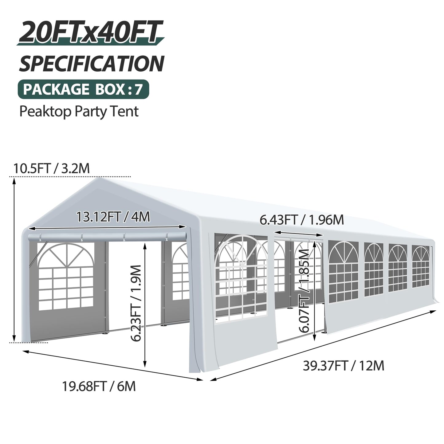 QZEN 20'x40' Party Tent Canopy, Heavy Duty Wedding Tent with Removable Sidewall & 4 Sand Bags, Outdoor Event Tent for Wedding, Birthday Party (20' x 40')