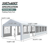 QZEN 20'x40' Party Tent Canopy, Heavy Duty Wedding Tent with Removable Sidewall & 4 Sand Bags, Outdoor Event Tent for Wedding, Birthday Party (20' x 40') QZEN